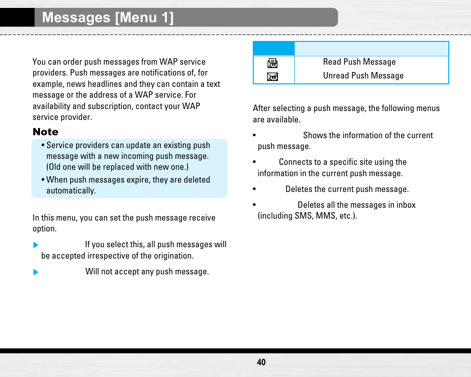 Messages [menu 1 | LG LG B2150  EN User Manual | Page 40 / 76