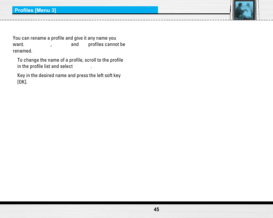 Customising profiles - rename | LG LG B2150  EN User Manual | Page 45 / 76
