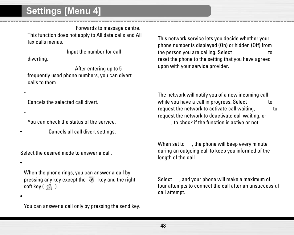 Settings [menu 4 | LG LG B2150  EN User Manual | Page 48 / 76