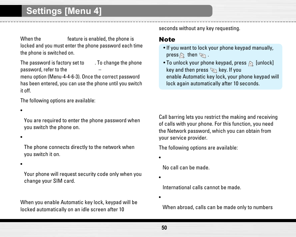 Settings [menu 4 | LG LG B2150  EN User Manual | Page 50 / 76