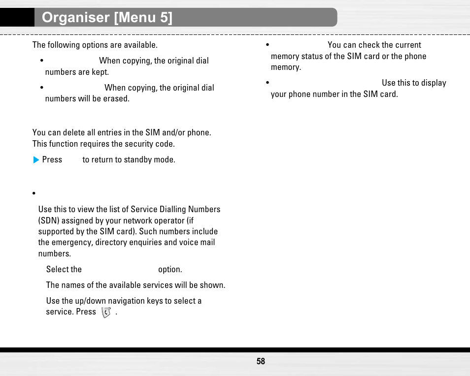 Organiser [menu 5 | LG LG B2150  EN User Manual | Page 58 / 76