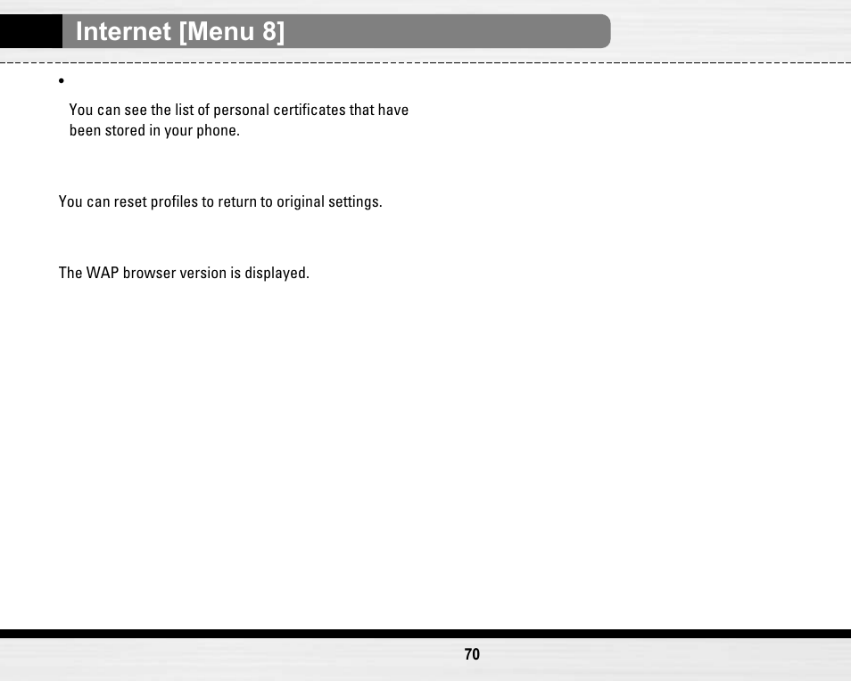 Internet [menu 8 | LG LG B2150  EN User Manual | Page 70 / 76