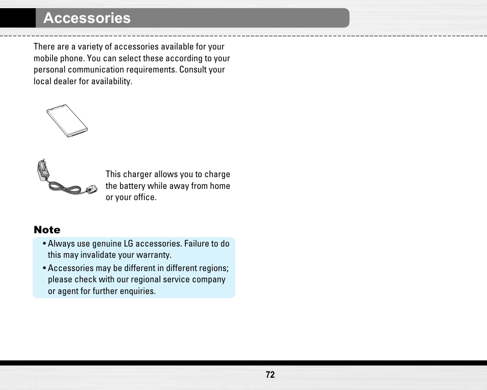 Accessories | LG LG B2150  EN User Manual | Page 72 / 76