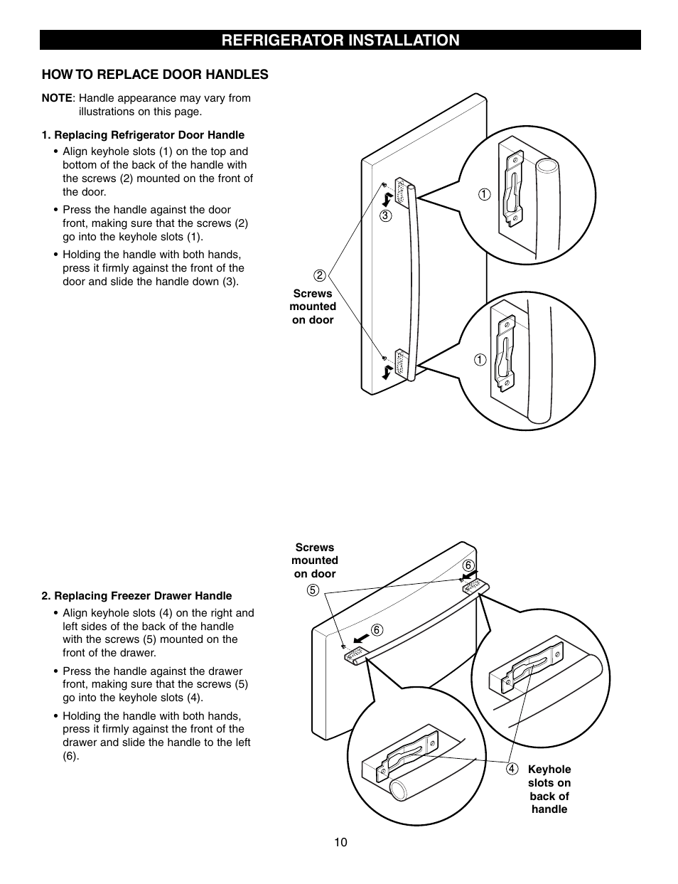 Refrigerator installation | LG LFD21860 User Manual | Page 10 / 36