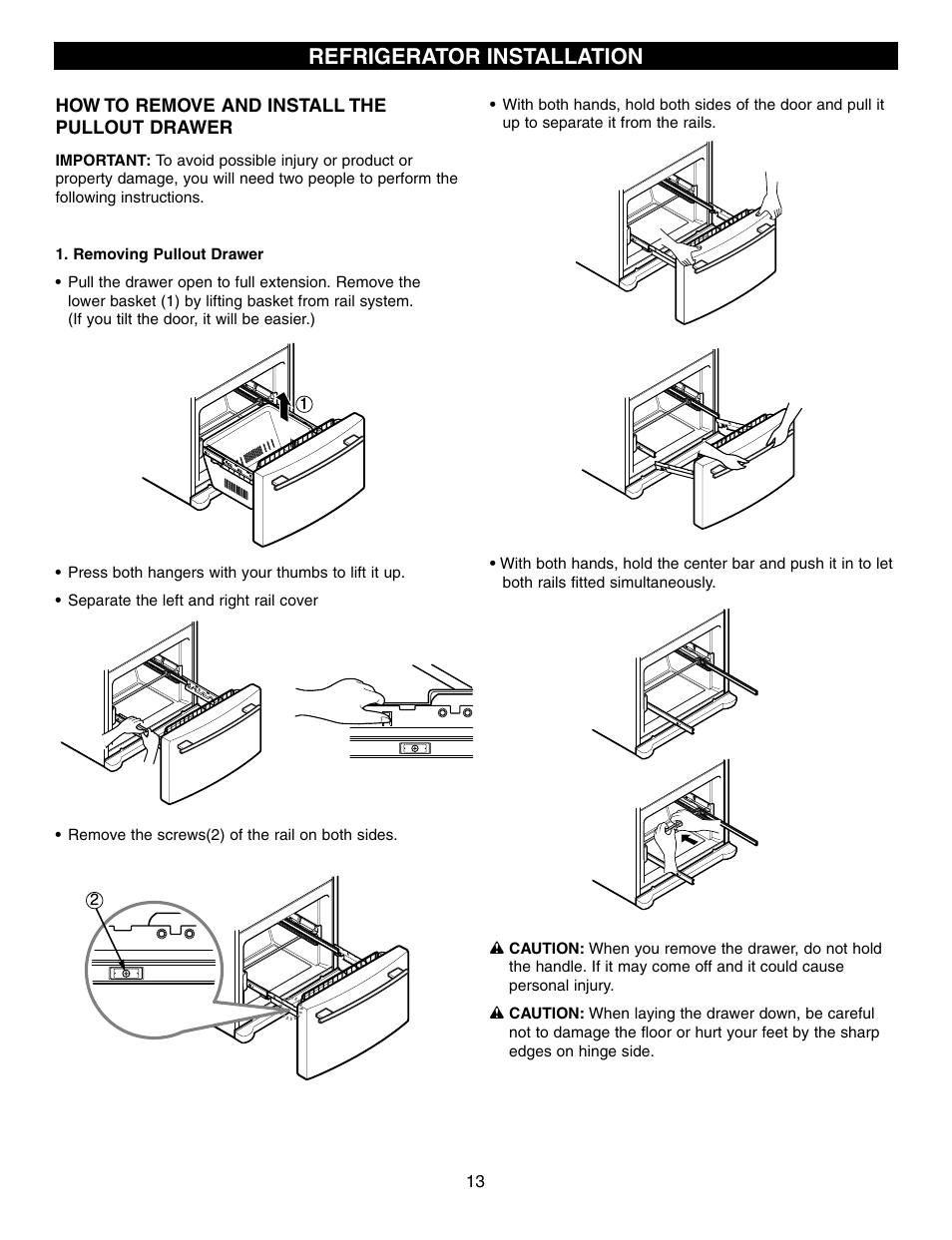 Refrigerator installation | LG LFD21860 User Manual | Page 13 / 36