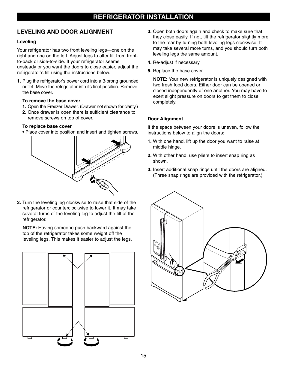 Refrigerator installation | LG LFD21860 User Manual | Page 15 / 36