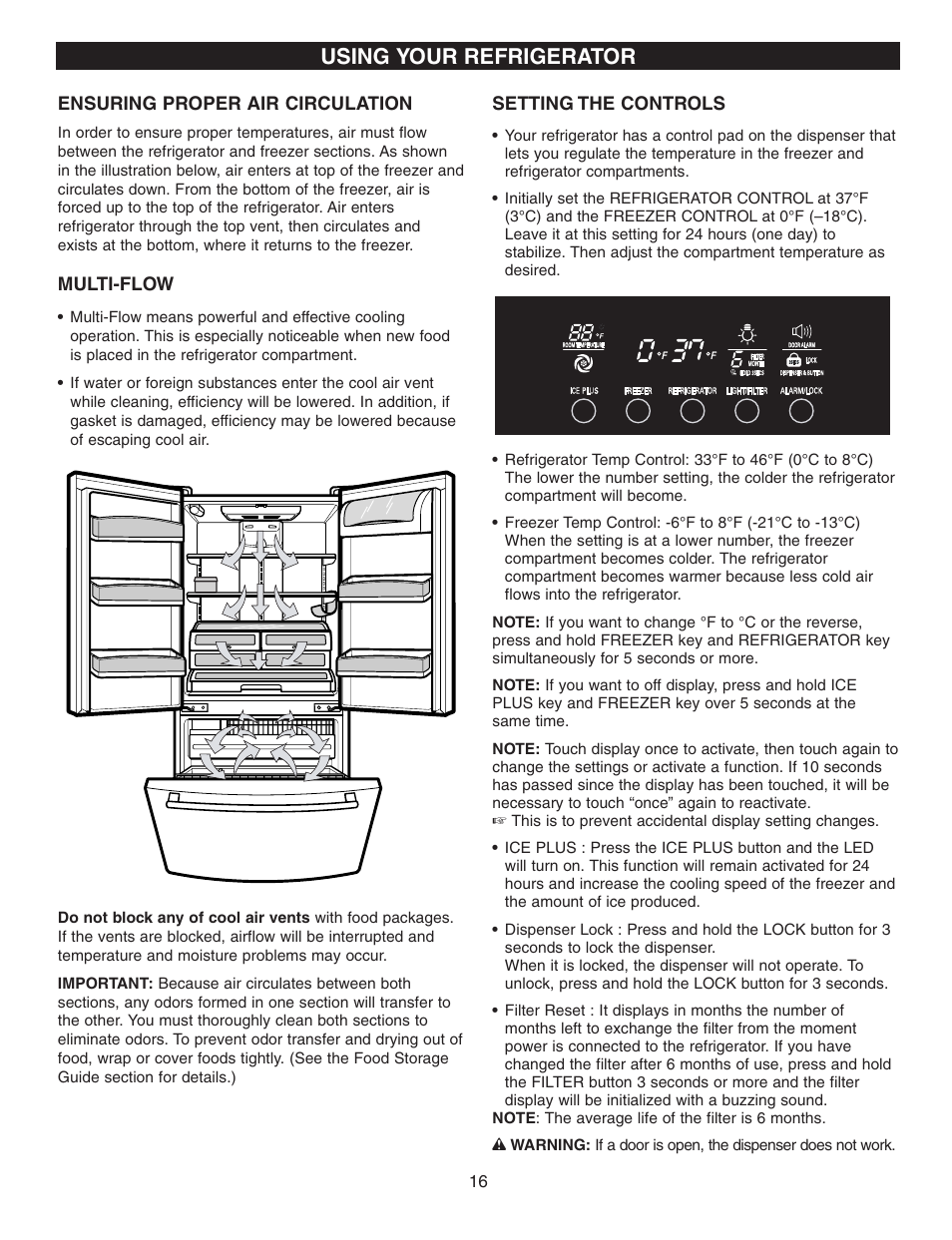 Using your refrigerator | LG LFD21860 User Manual | Page 16 / 36