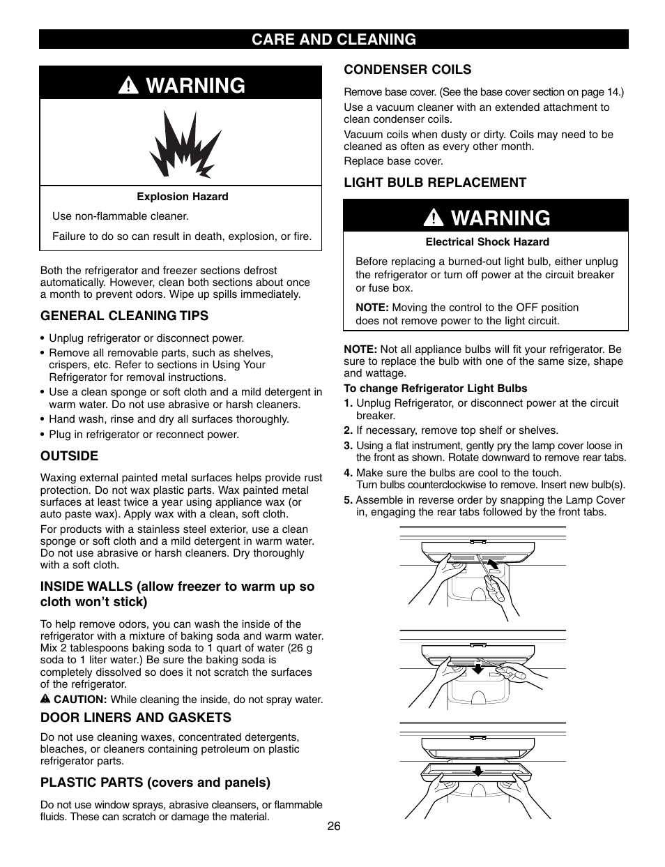 Warning, Care and cleaning | LG LFD21860 User Manual | Page 26 / 36