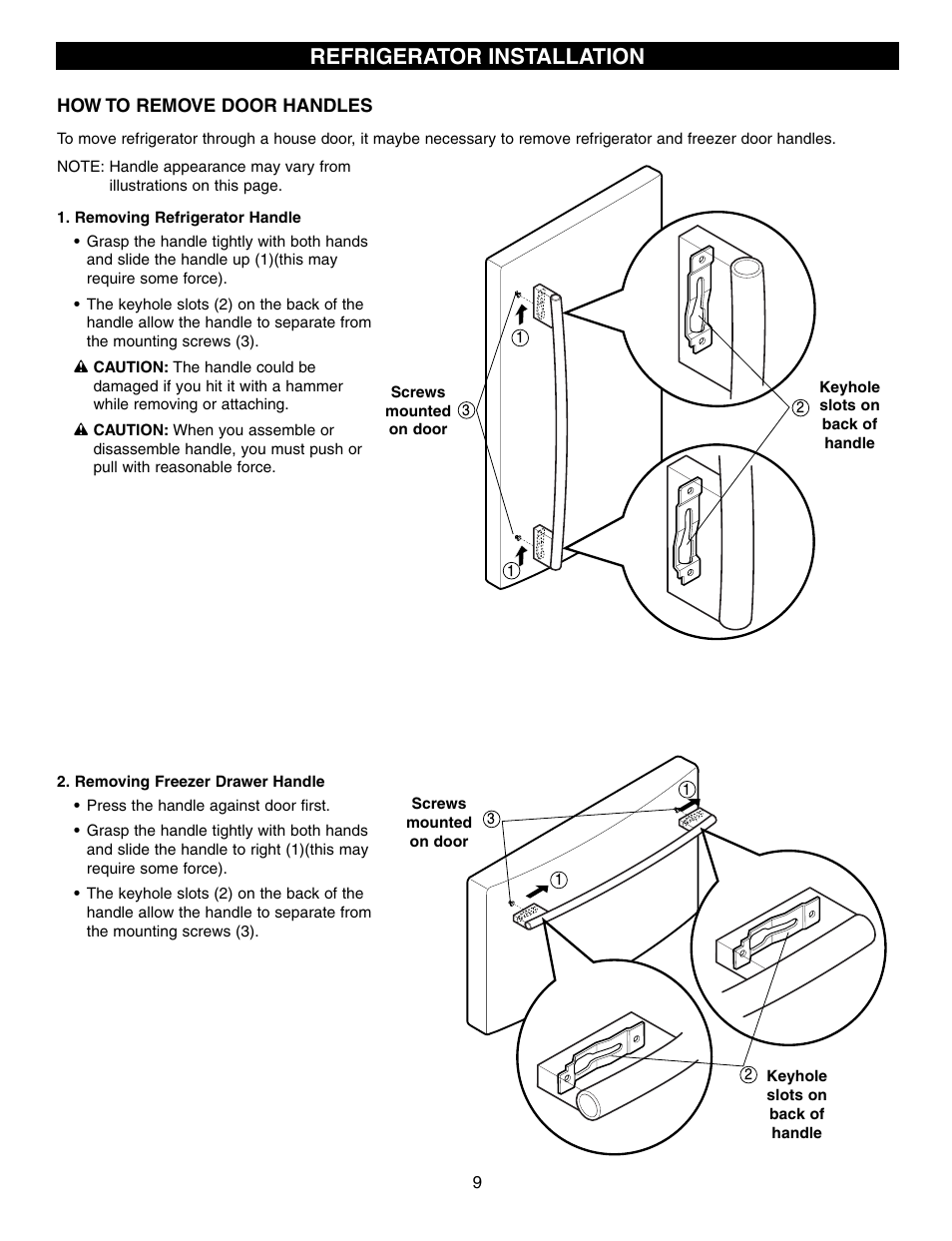 Refrigerator installation | LG LFD21860 User Manual | Page 9 / 36