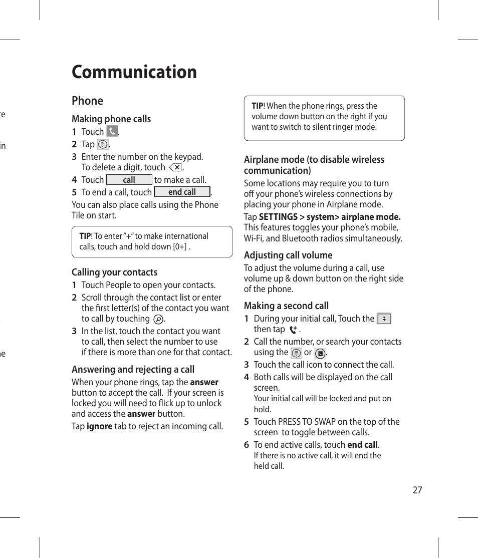Communication, Phone | LG -C900B User Manual | Page 27 / 96