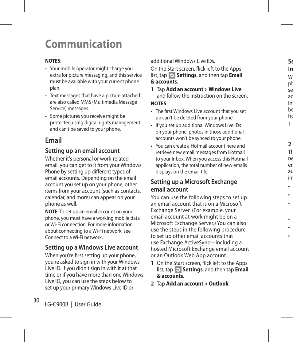 Communication, Email | LG -C900B User Manual | Page 30 / 96