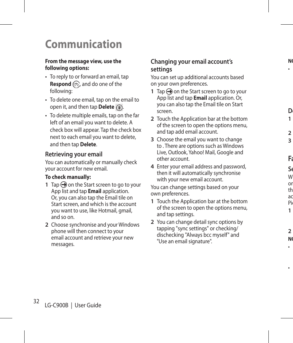 Communication | LG -C900B User Manual | Page 32 / 96