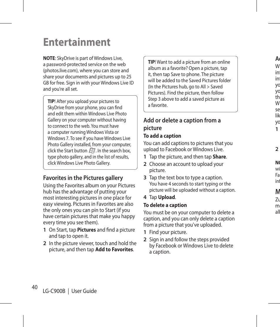 Entertainment | LG -C900B User Manual | Page 40 / 96