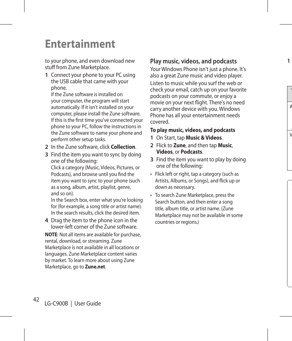 Entertainment | LG -C900B User Manual | Page 42 / 96