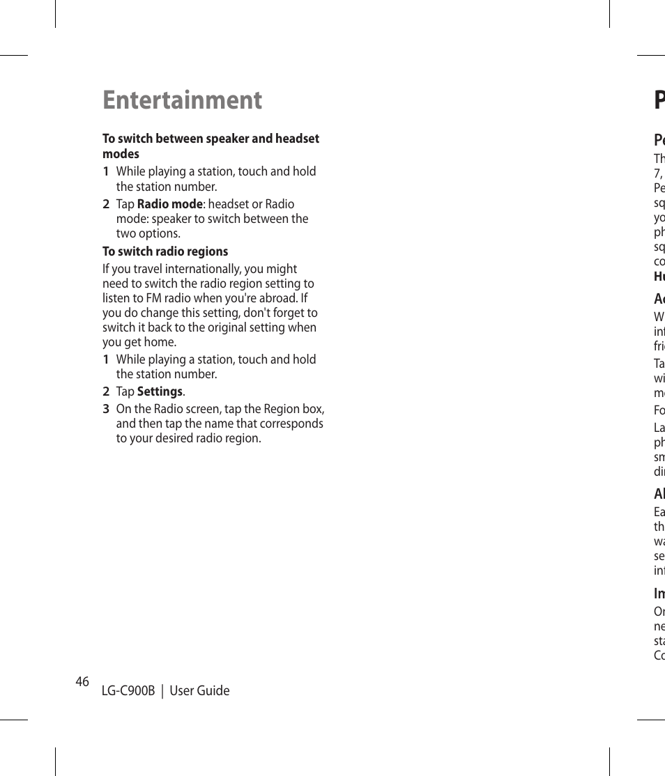 Pentertainment | LG -C900B User Manual | Page 46 / 96