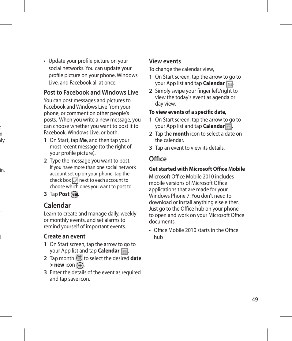 Calendar, Offi ce | LG -C900B User Manual | Page 49 / 96