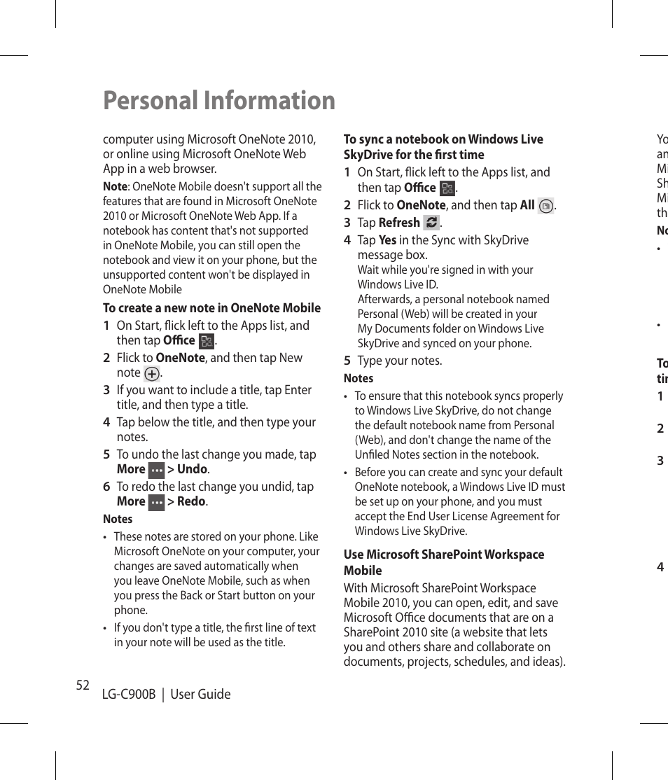 Personal information | LG -C900B User Manual | Page 52 / 96