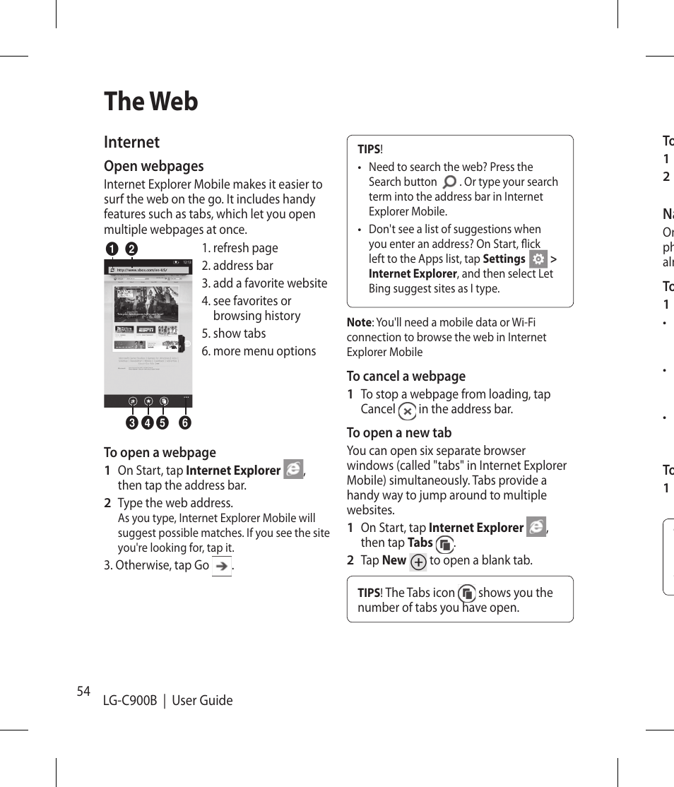 The web, Internet | LG -C900B User Manual | Page 54 / 96