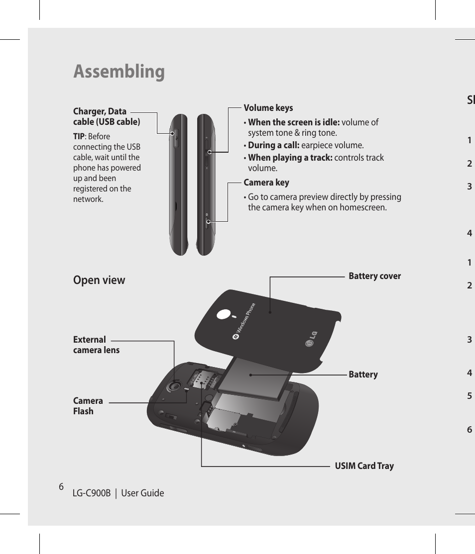 Assembling, Open view sl | LG -C900B User Manual | Page 6 / 96