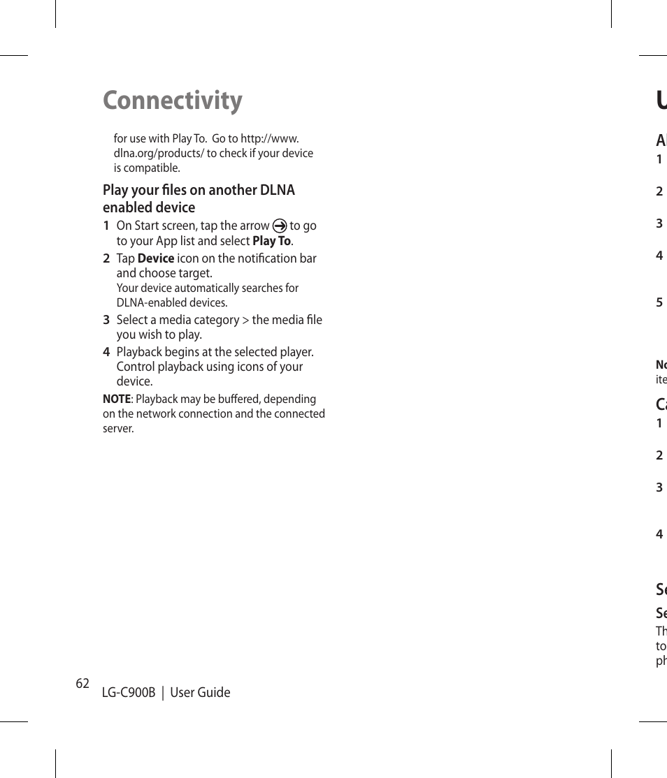 Connectivity, Ca se | LG -C900B User Manual | Page 62 / 96