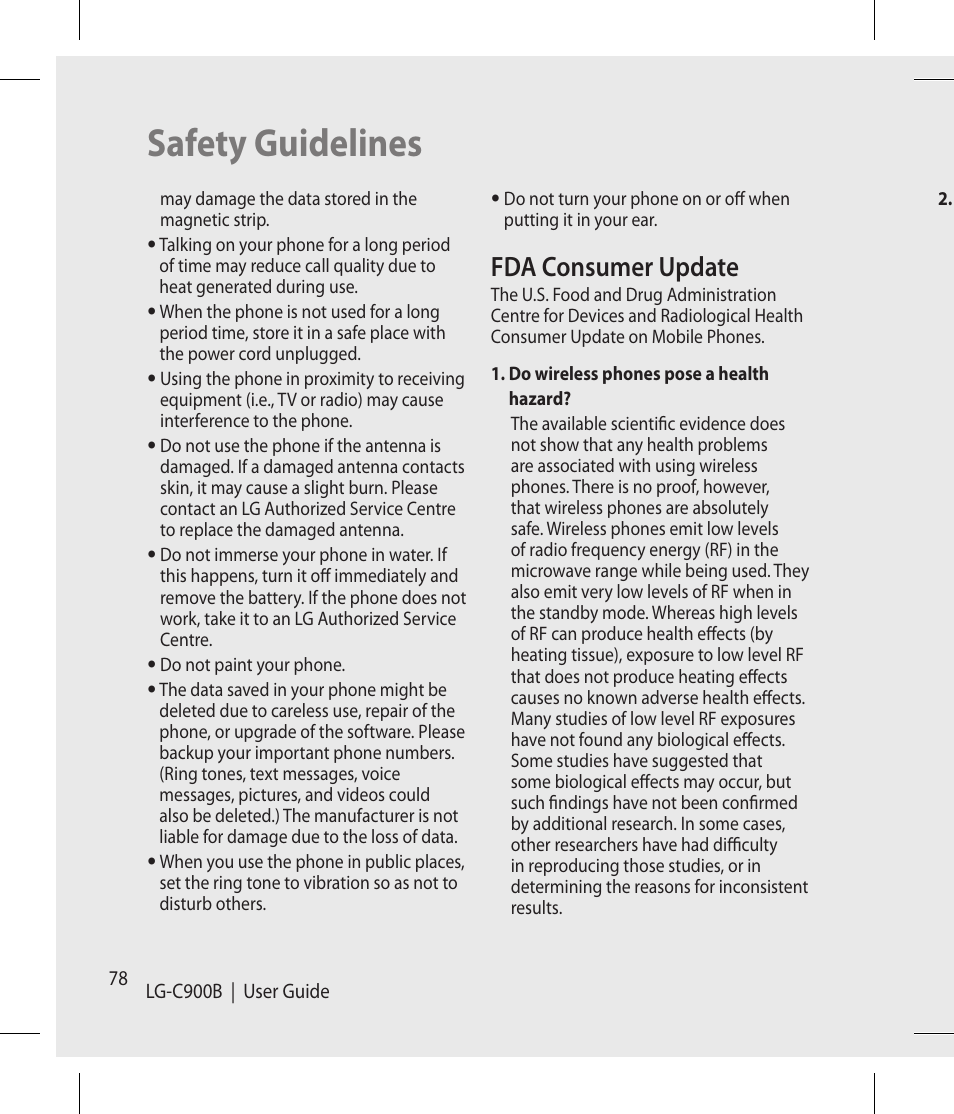 Safety guidelines, Fda consumer update | LG -C900B User Manual | Page 78 / 96
