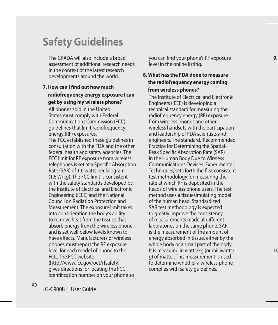 Safety guidelines | LG -C900B User Manual | Page 82 / 96