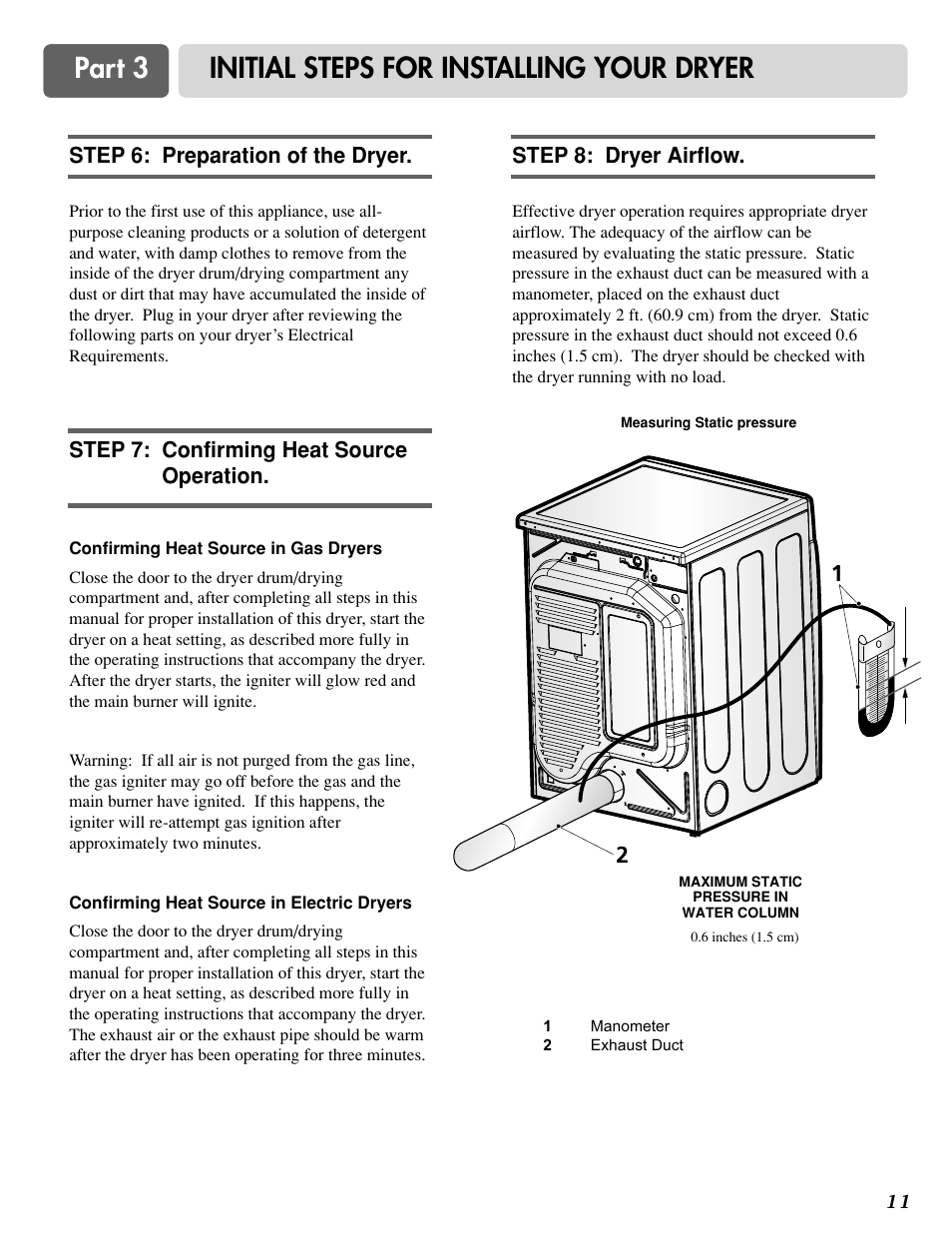 Part 3 initial steps for installing your dryer | LG D3788W User Manual | Page 11 / 32