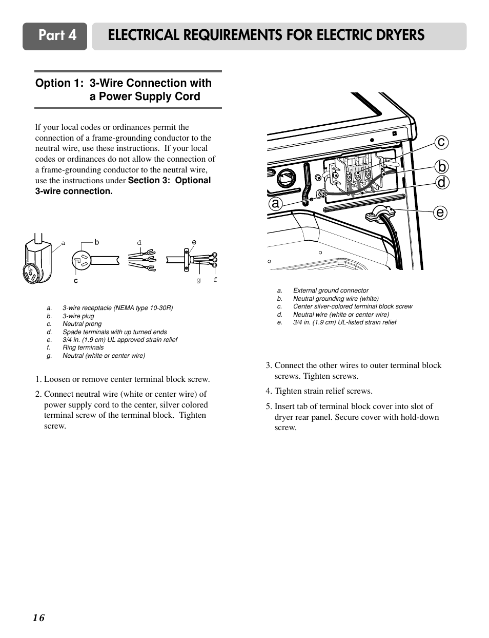 Part 4 electrical requirements for electric dryers, Ea d b c | LG D3788W User Manual | Page 16 / 32