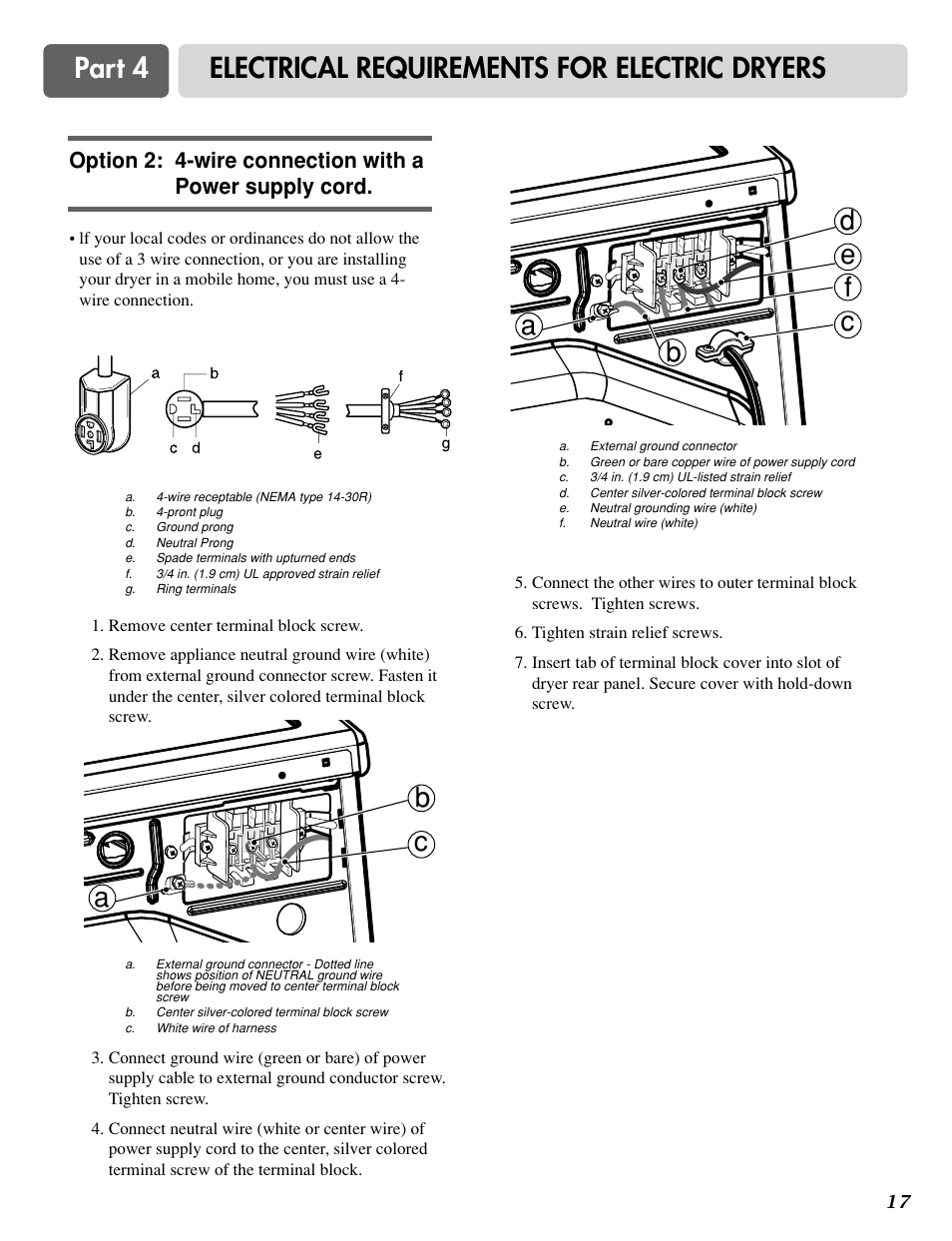 Part 4 electrical requirements for electric dryers, Ab c | LG D3788W User Manual | Page 17 / 32