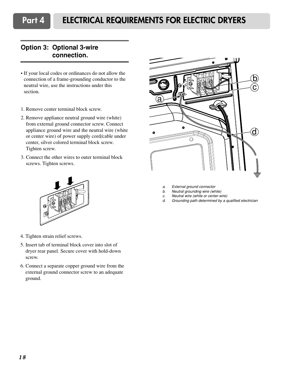 Part 4 electrical requirements for electric dryers, Ca b d | LG D3788W User Manual | Page 18 / 32