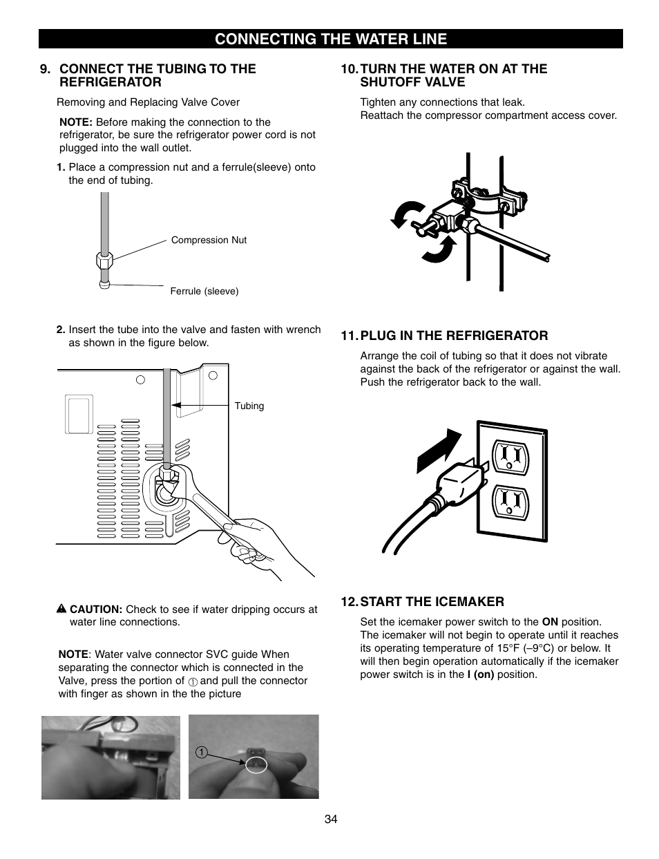 Connecting the water line | LG LFX25960 User Manual | Page 34 / 40