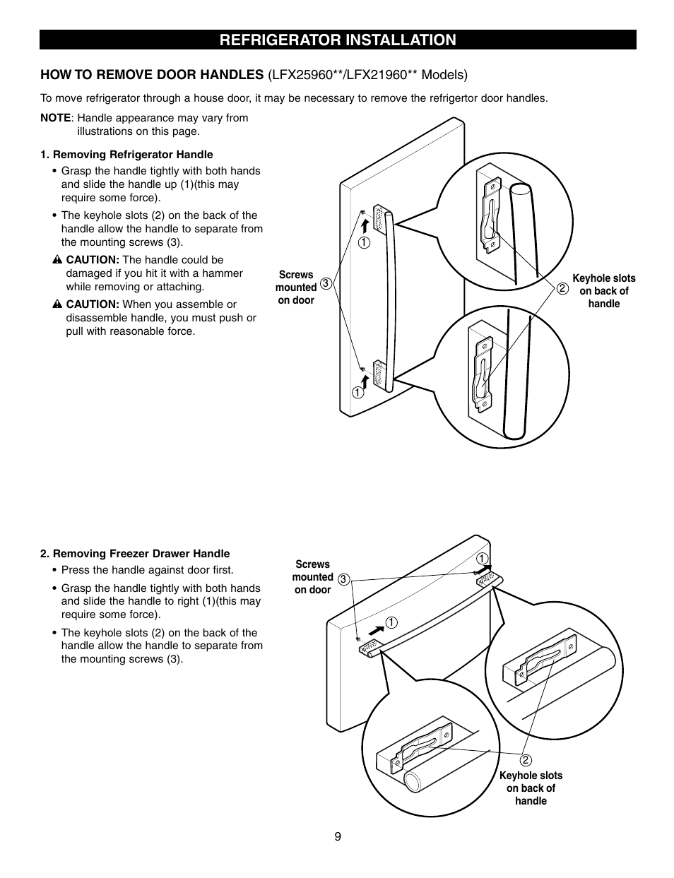 Refrigerator installation | LG LFX25960 User Manual | Page 9 / 40