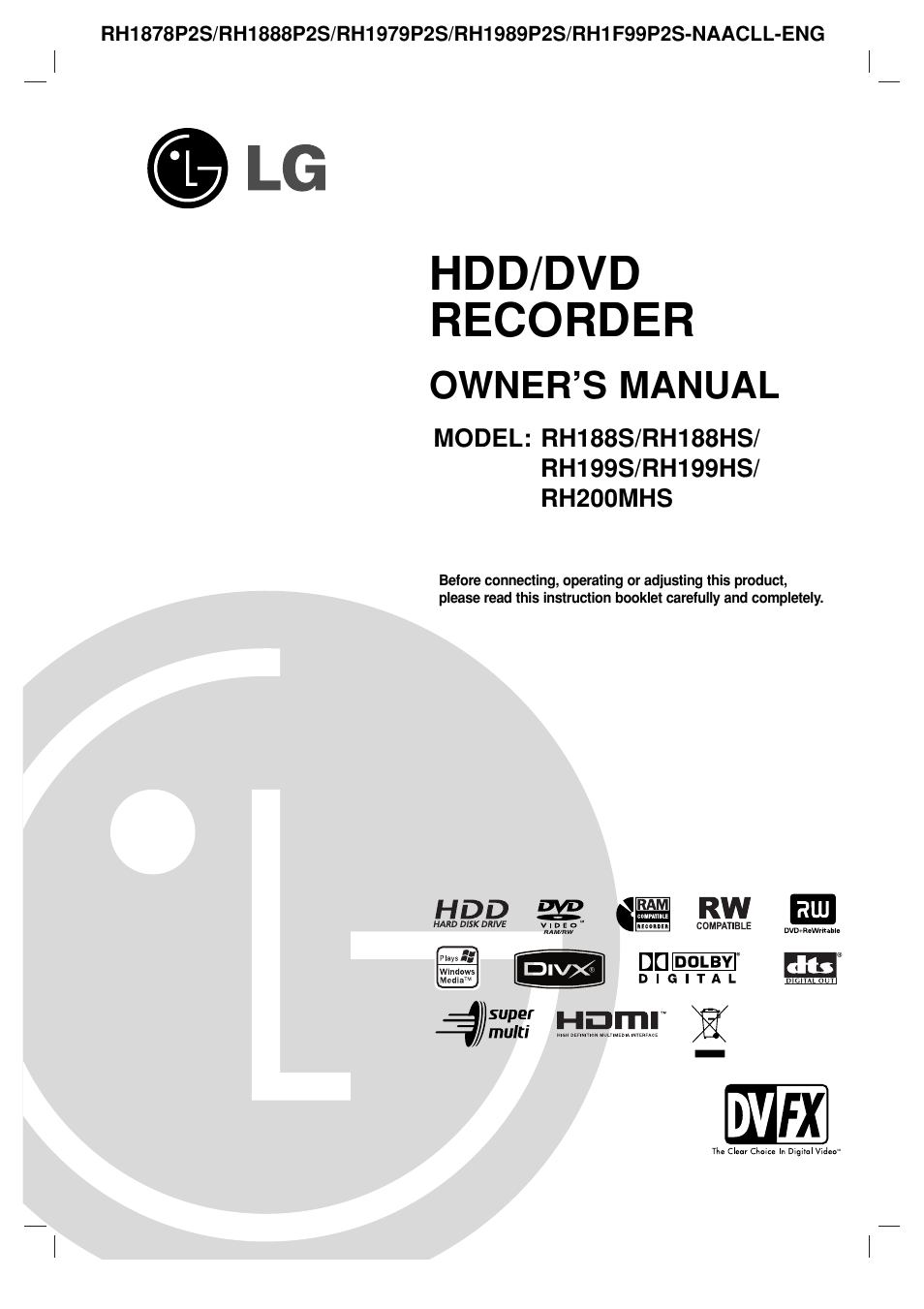 LG RH188S User Manual | 58 pages