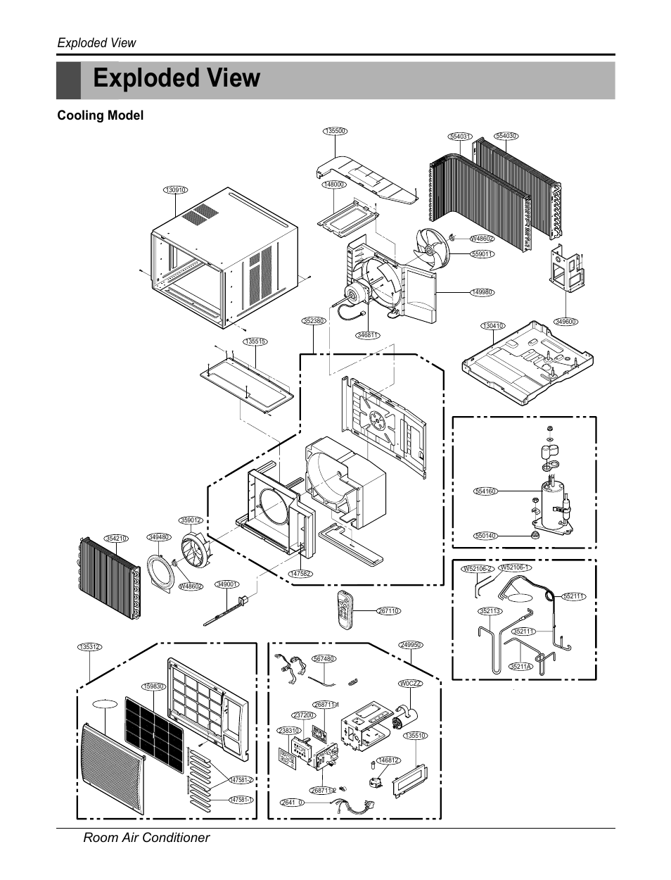 Exploded view, Room air conditioner exploded view, Cooling model | LG WG1805RY6 User Manual | Page 37 / 42