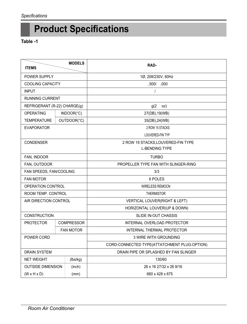 Product specifications | LG WG1805RY6 User Manual | Page 8 / 42