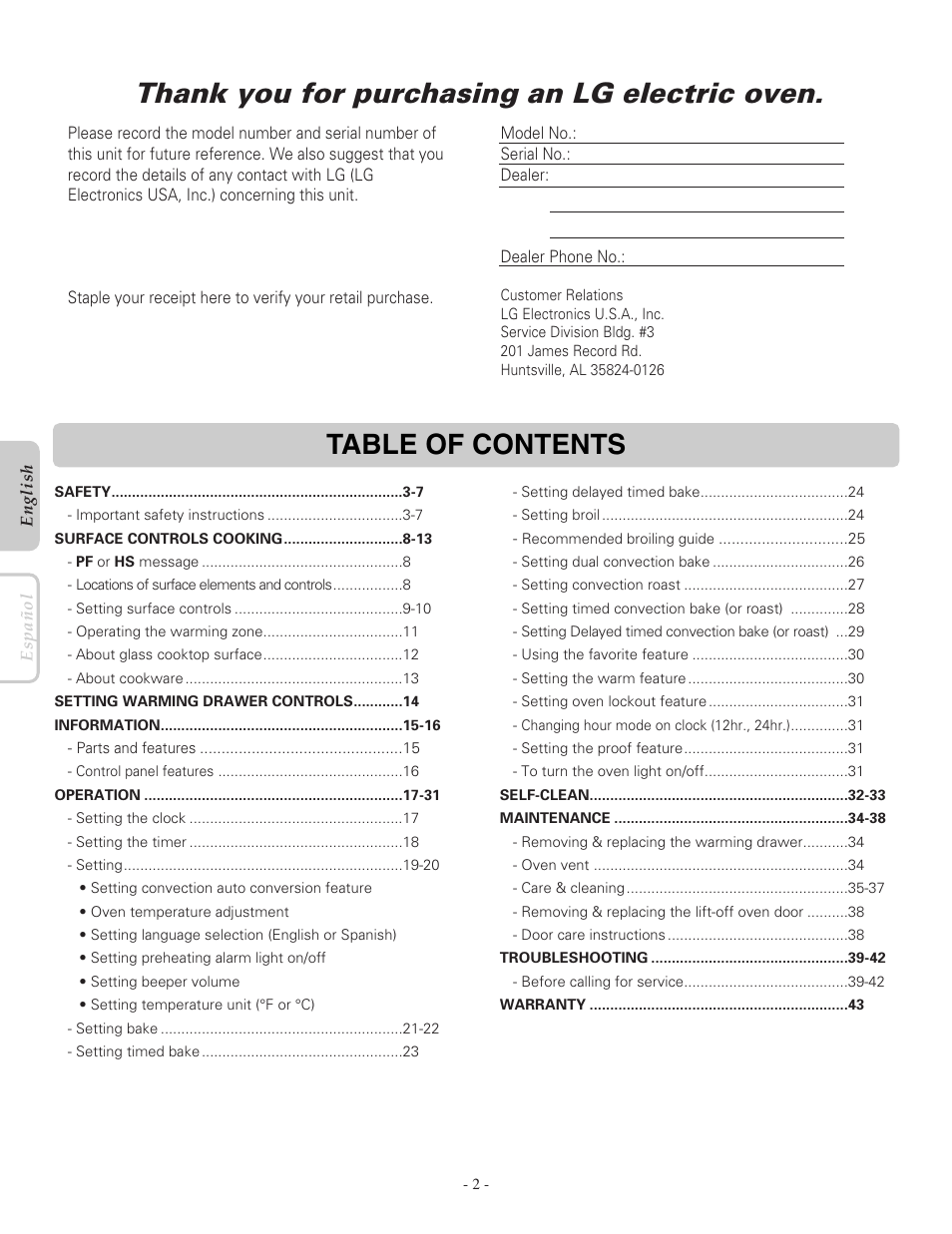 LG LRE30955ST User Manual | Page 2 / 88