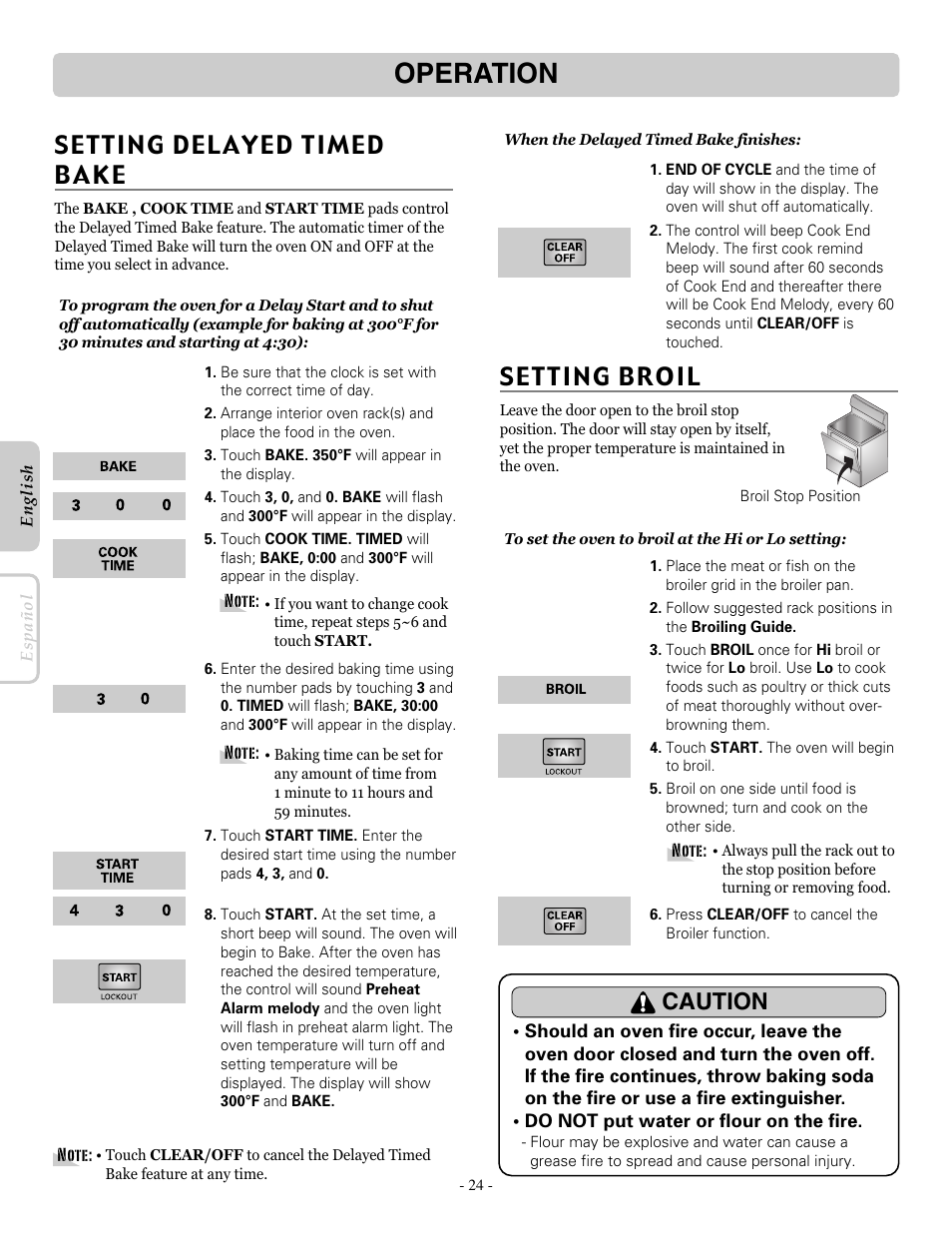 Operation, Setting broil, Caution | LG LRE30955ST User Manual | Page 24 / 88