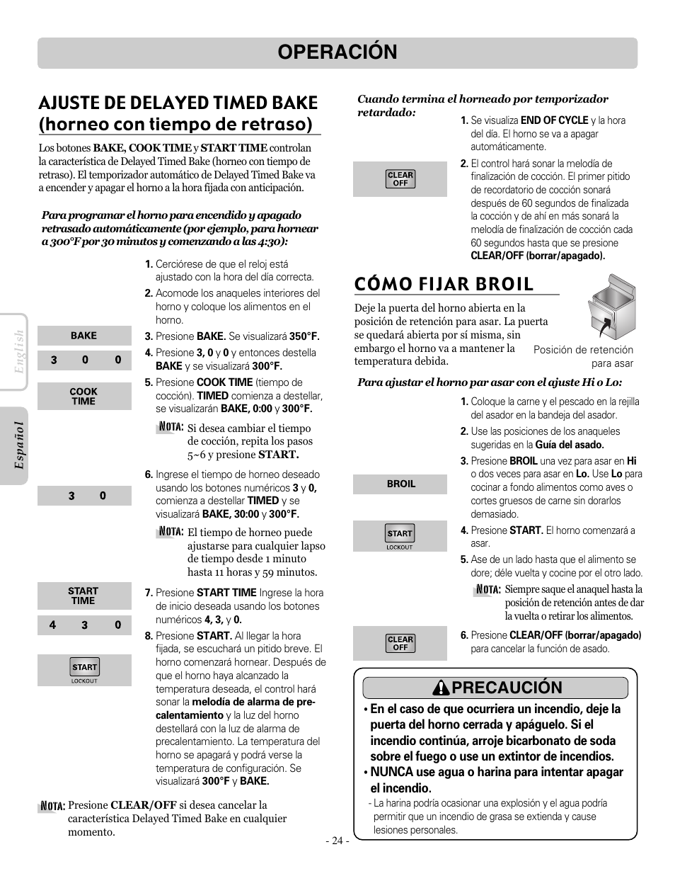 Operación, Cómo fijar broil, Precaución | LG LRE30955ST User Manual | Page 68 / 88
