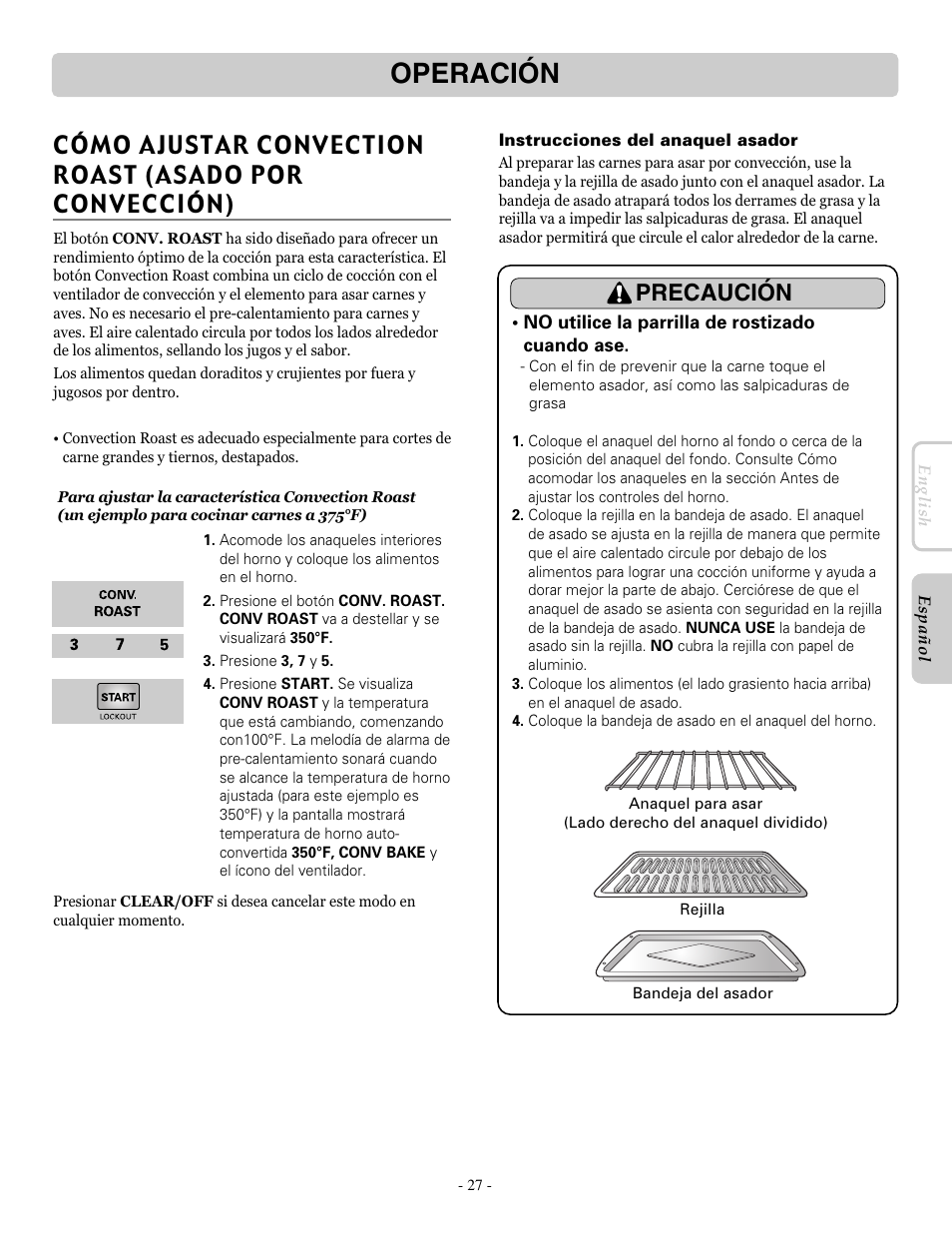 Operación, Precaución | LG LRE30955ST User Manual | Page 71 / 88