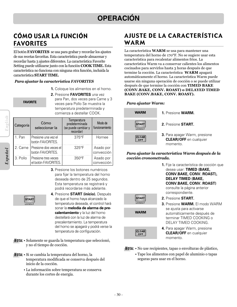 Operación, Cómo usar la función favorites | LG LRE30955ST User Manual | Page 74 / 88