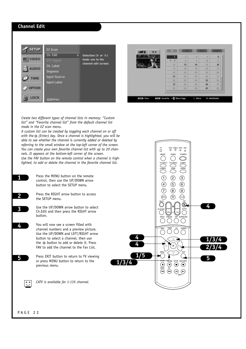 Channel edit | LG 32FZ4D-UA User Manual | Page 22 / 60