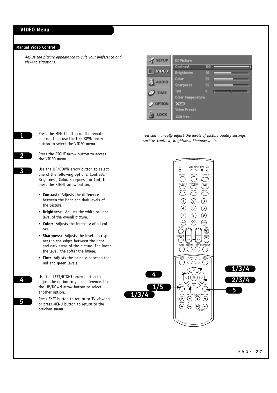Video menu | LG 32FZ4D-UA User Manual | Page 27 / 60