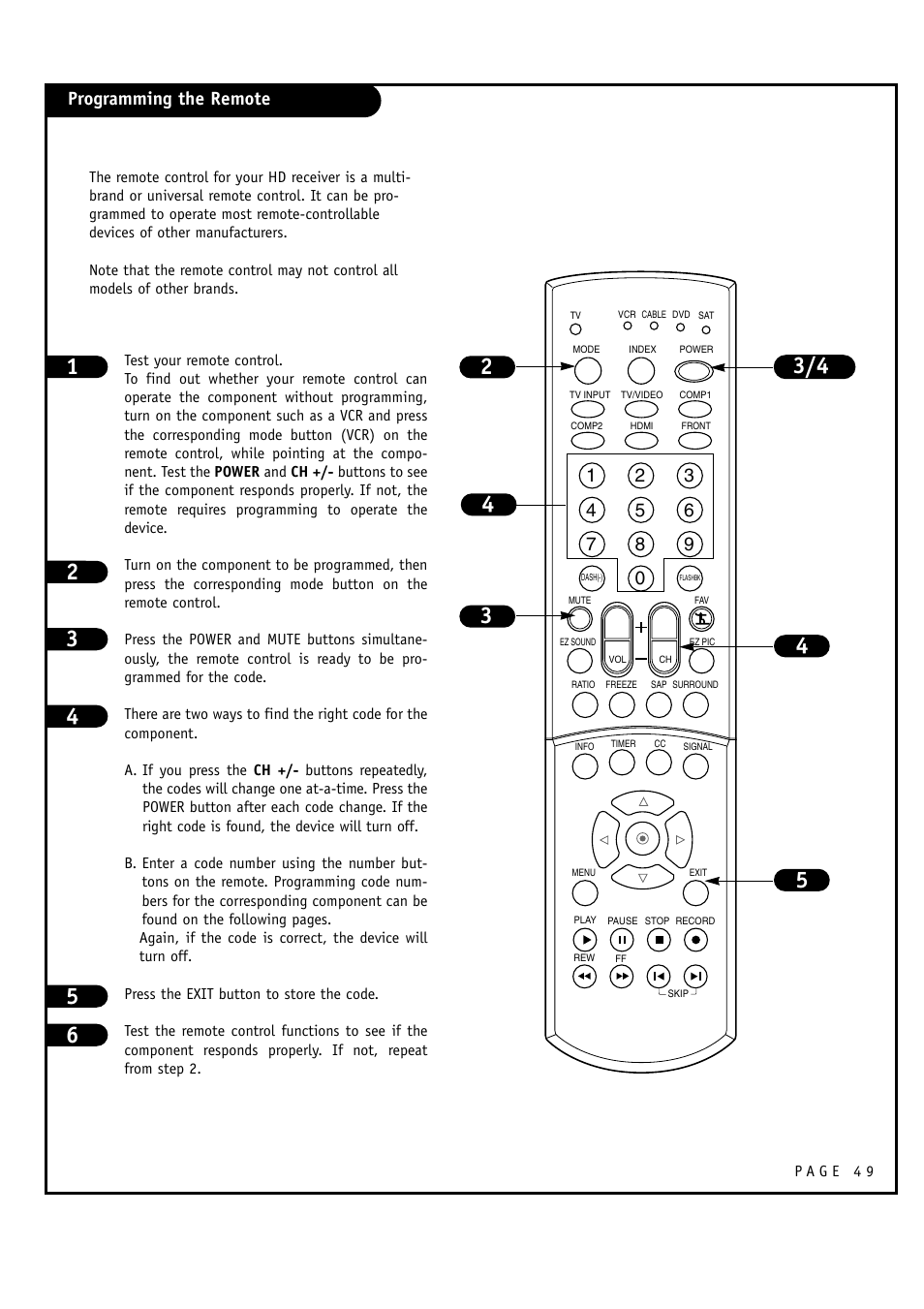 Programming the remote | LG 32FZ4D-UA User Manual | Page 49 / 60