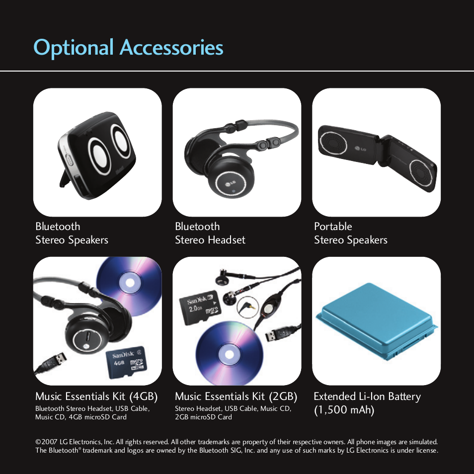 Optional accessories | LG Chocolate - Blue Ice User Manual | Page 12 / 12