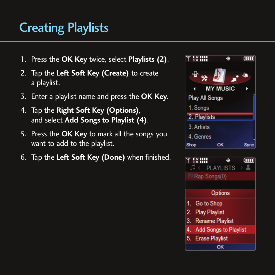 Creating playlists | LG Chocolate - Blue Ice User Manual | Page 7 / 12