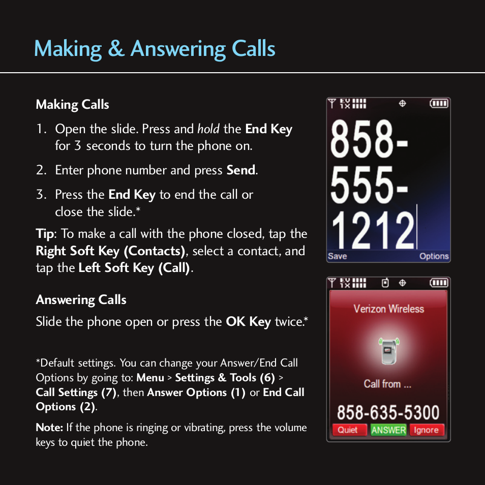 Making & answering calls | LG Chocolate - Blue Ice User Manual | Page 8 / 12