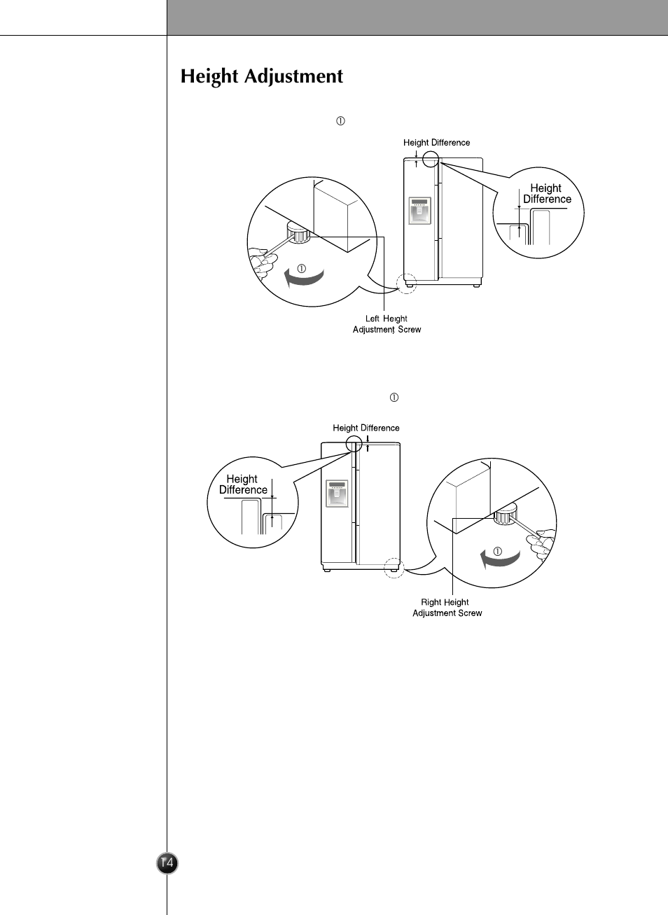 Height adjustment, Installation | LG LRSC26925SW User Manual | Page 14 / 36