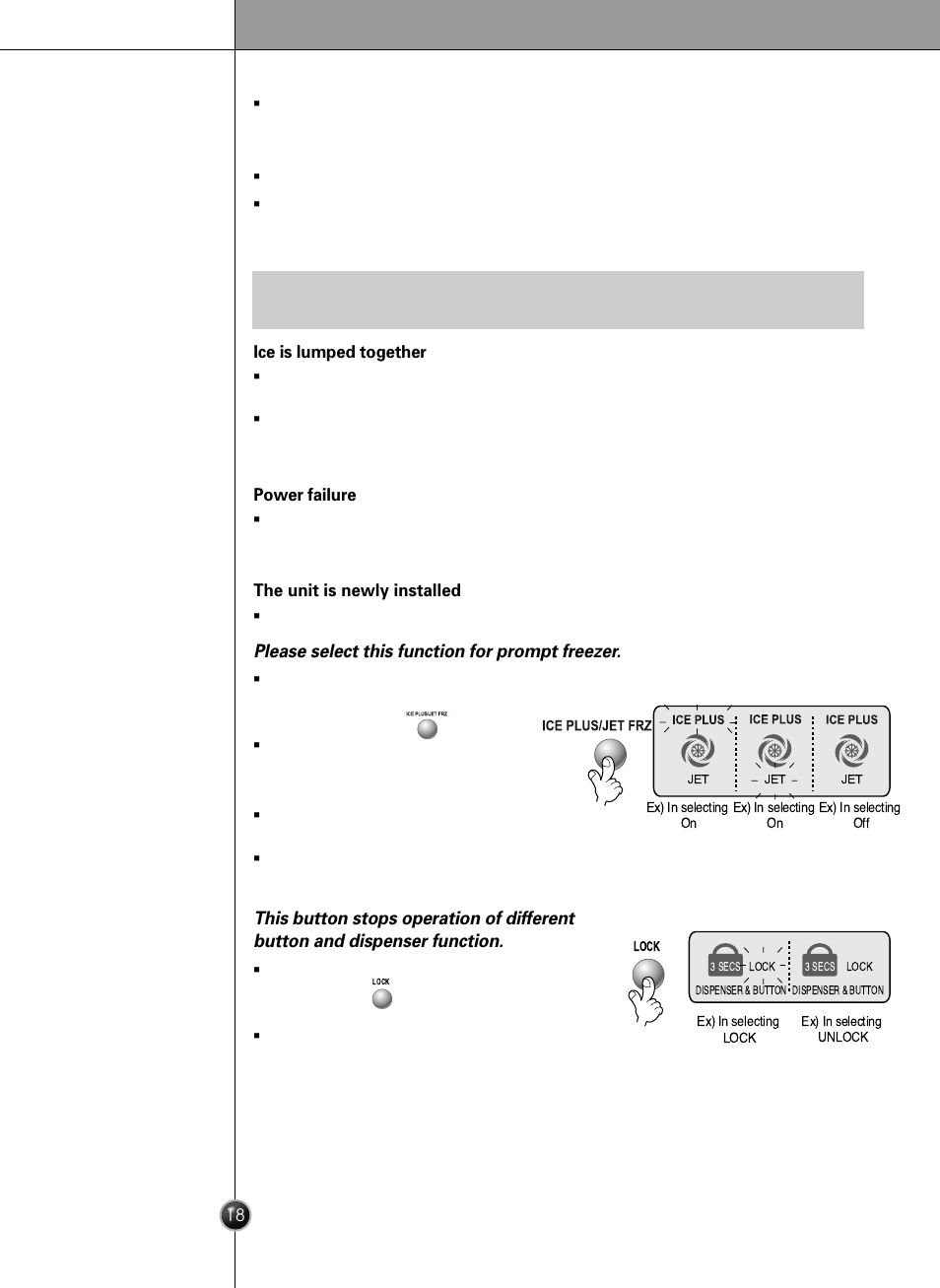 Operation, Jet freezer, Lock | LG LRSC26925SW User Manual | Page 18 / 36