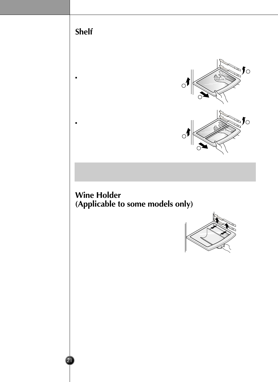 Shelf wine holder (applicable to some models only), Operation | LG LRSC26925SW User Manual | Page 21 / 36