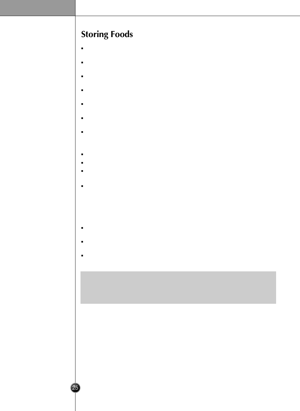 Storing foods, Suggestion on food storage | LG LRSC26925SW User Manual | Page 25 / 36